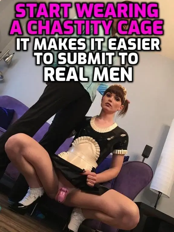 Cuckold sissy chastity caption