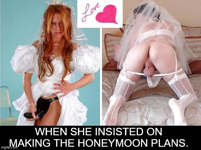 Sissy husband  Strapon Femdom caption in chastity 