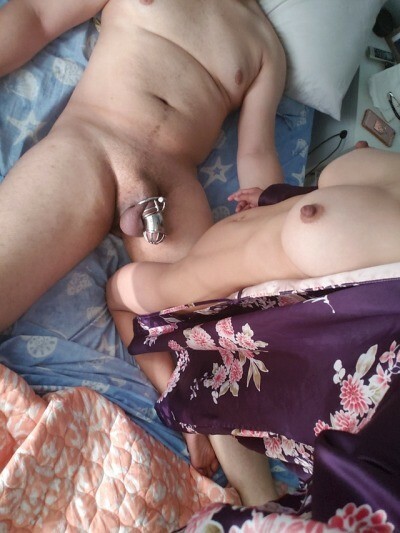 Femdom Sph in cock cage by wife